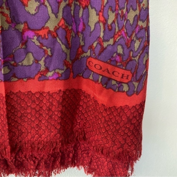 Coach | Women's 100% Wool Ocelot Printed Fringe Square Scarf 52"x52" - Picture 4 of 7
